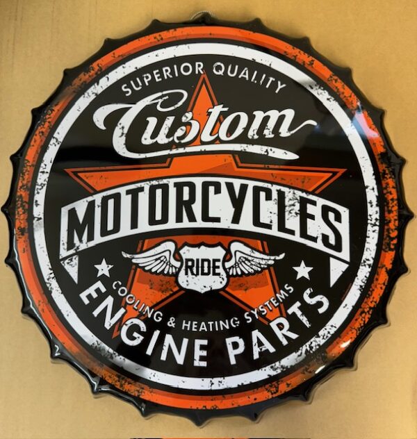 img 4596 - RIDE- 16" METAL Bottle Cap Sign - CUSTOM MOTORCYCLES RIDE