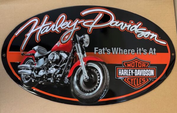 img 4605 - HARLEY DAVIDSON MOTORCYCLES EMBOSSED METAL SIGN (FAT BOY)