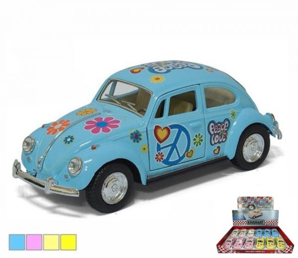 kt5375df 1 - 1967 VOLKSWAGEN BEETLE W/FLOWERS - PULL BACK ACTION - 1:32 SCALE - ONLY 3 LEFT - 2 WHITE AND 1 YELLOW