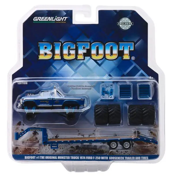 30054d - 1974 Ford F-250 Monster Truck on Gooseneck Trailer with Replacement Tires (Hobby Exclusive)