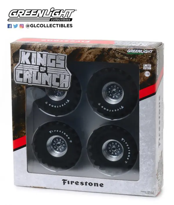 13546b - Kings of Crunch 48" inch Monster Truck Firestone Wheel & Tire Set - 1:18 scale