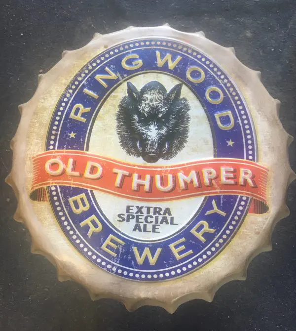 16001a - Ring Wood Brewery Folding Metal Bottle Cap Stool - Old Thumper