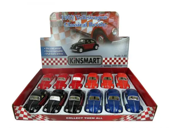 kt5373d2 - 1967 Volkswagon Beetle - Classic - two tone pull back action cars:ONE RED/WHITE, 5 BLUE/WHITE, 4 ORANGE/WHITE - SPECIFY COLOR IN NOTES WHEN ORDERING