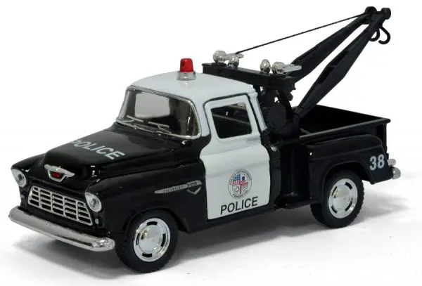 kt5330dp - 1955 Chevy Srepside Pick-up (Police) - 5'' Die Cast Metal, Doors Openable, Pull Back Action