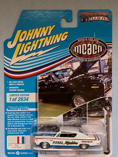 Johnny Lightning Classic Black 1970 AMC Rebel Machine Car Play Vehicle, Size: 1:64