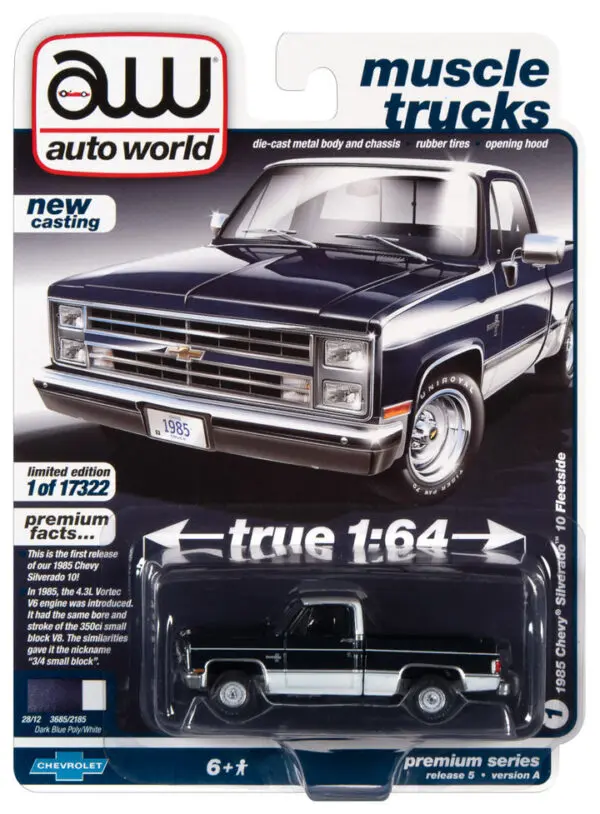 awsp087a - 1985 CHEVROLET SILVERADO PICK UP TRUCK (DARK BLUE POLY BODY W/WHITE LOWER & WHITE ROOF)