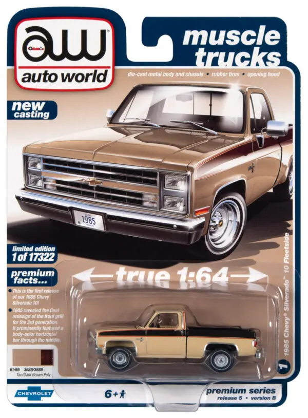awsp087b - 1985 CHEVROLET SILVERADO PICK UP TRUCK (TAN BODY W/DARK BROWN SIDE STRIPES & BED)