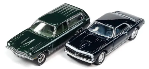 jlsp170 a - 1967 Chevrolet Camaro SS in Royal Plum • 1972 Chevrolet Stinger Wagon in Dark Green with White Stripes