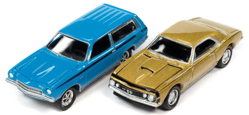 1967 Chevrolet Camaro SS in Gold • 1972 Chevrolet Stinger Wagon in Blue  with Black Stripes | Diecast Depot