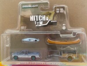 1988 GMC S-15 Sierra Pick Up Truck with Canoe Trailer with Canoe Rack, Canoe and Kayak- GREEN MACHINE VERSION