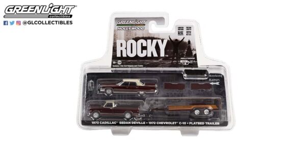 31130 a 1972 chevrolet c10 rocky 1976 b2b - 1972 Chevrolet C-10 Pickup with Rocky's 1973 Cadillac Sedan DeVille on Flatbed Trailer Rocky (1976)