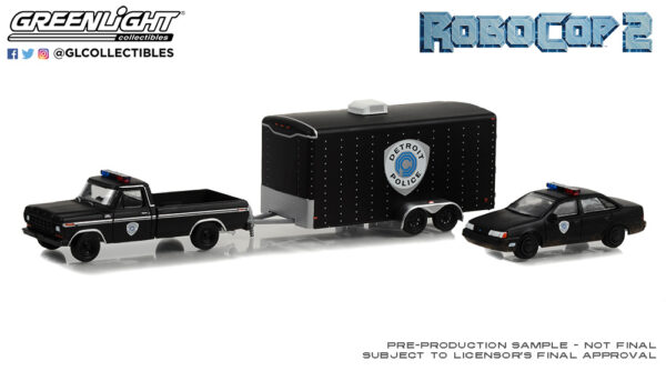 31150 a - 1979 Ford F-150 Pickup with 1986 Ford Taurus Detroit Metro West Police in Enclosed Car Hauler RoboCop 2 (1990)