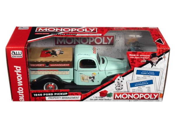 awss138 1 - MONOPOLY 1940 FORD PROPERTY MANAGEMENT TRUCK W/RESIN FIGURE