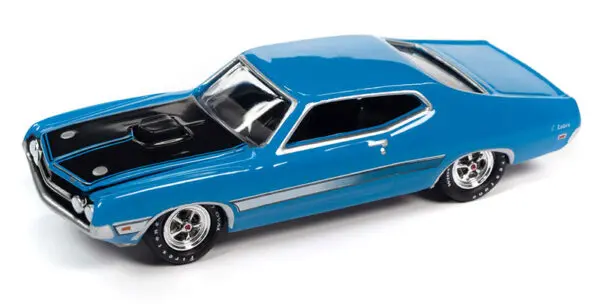 jlsp287 a - 1971 Ford Torino Cobra in Grabber Blue with Laser Side Stripe and Black Hood Treatment
