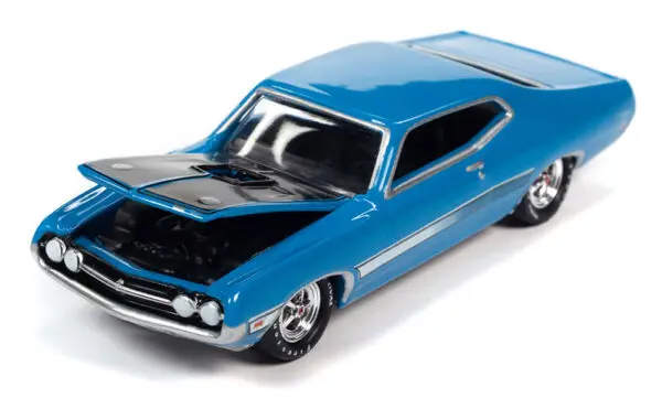 jlsp287 a1 - 1971 Ford Torino Cobra in Grabber Blue with Laser Side Stripe and Black Hood Treatment