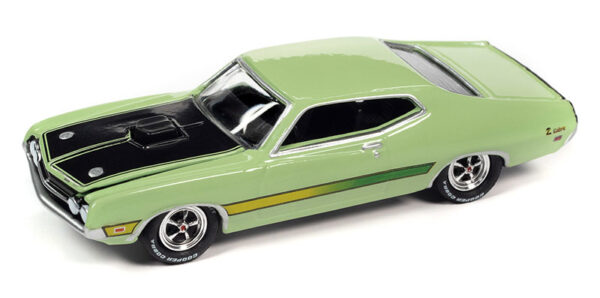 jlsp287 b - 1971 Ford Torino Cobra in Grabber Lime with Laser Side Stripe and Black Hood Treatment