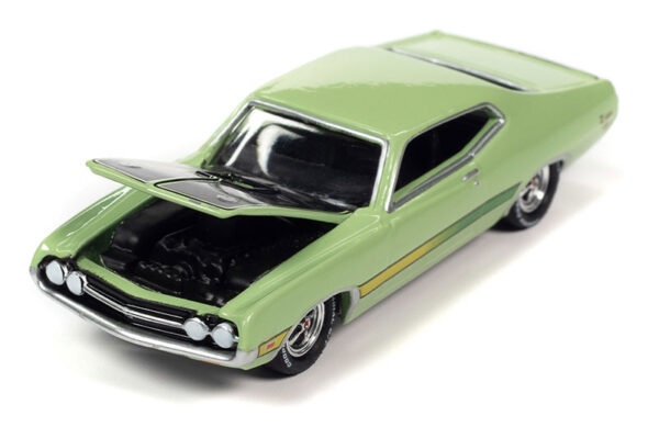 jlsp287 b1 - 1971 Ford Torino Cobra in Grabber Lime with Laser Side Stripe and Black Hood Treatment