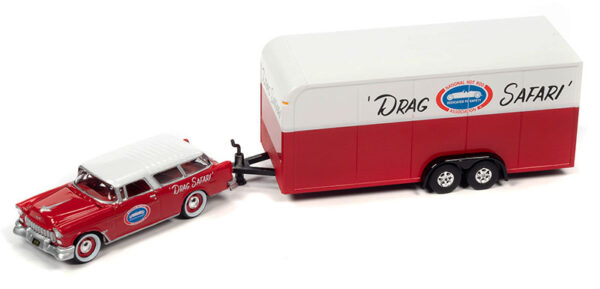 jlsp307 a - 1955 Chevrolet Nomad with Enclosed Trailer in Red and White - Race Safety -Drag Safari