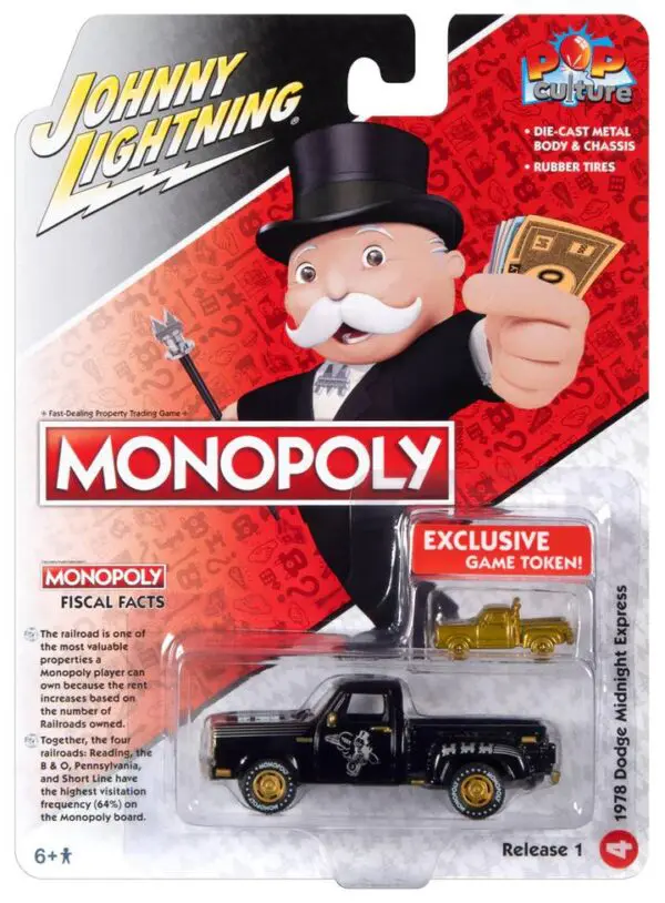 jlsp312a - 1978 Dodge Midnight Express Railroad Tycoon in Flat Black- Monopoly - with Token