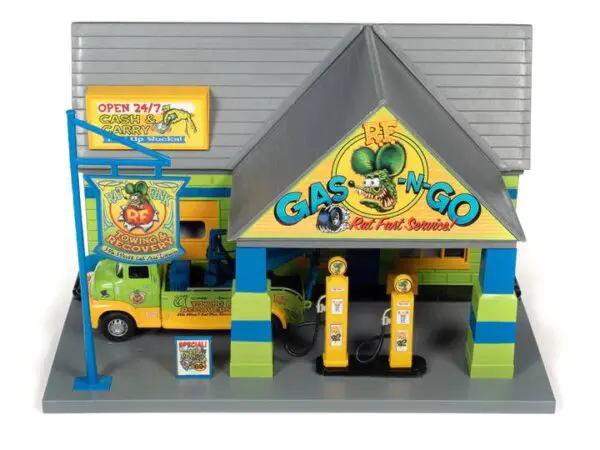 aw317a - 1:48 RAT FINK GARAGE WITH 1:32 TOW TRUCK SET