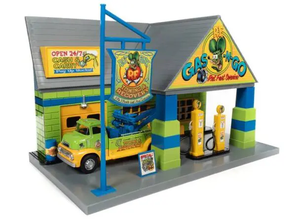 aw317d - 1:48 RAT FINK GARAGE WITH 1:32 TOW TRUCK SET