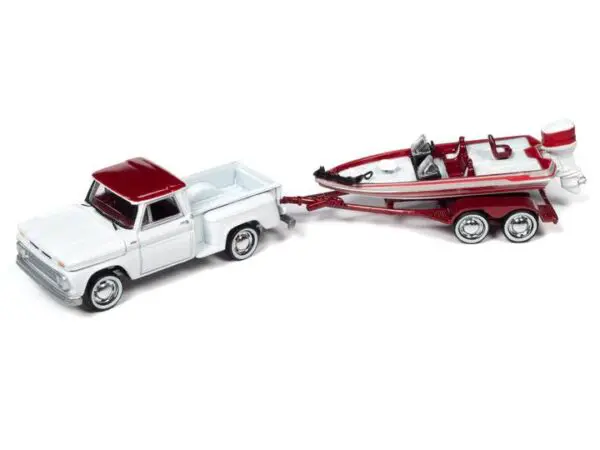 jlbt019 1r - 1965 CHEVY STEPSIDE PICKUP W/BASS BOAT AND TRAILER - JOHNNY LIGHTNING