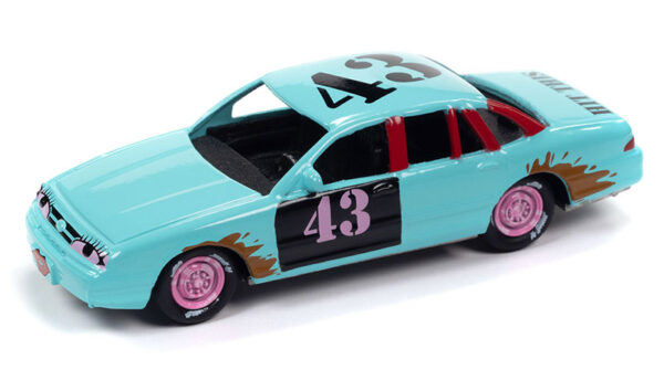 jlsp296 b - 1997 Ford Crown Victoria in Light Teal with Derby Graphics- Demolition Derby