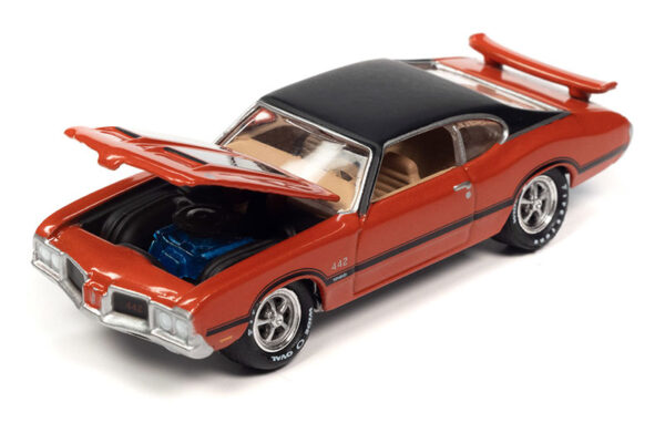 jlsp339 a1 - 1972 Oldsmobile 442 W30 in Flame Orange Poly with Flat Black Roof, Hood and Side Stripes