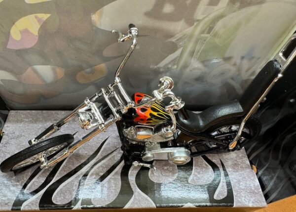 img 3332 - IRON CHOPPERS - 1:18 SCALE - BLACK WITH FLAMES - DIECAST METAL AND PLASTIC