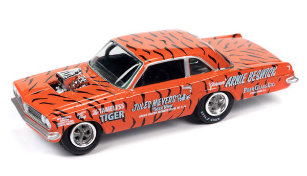 jlsp355b - 1963 Pontiac Tempest Arnie The Farmer Beswick in Orange with Tiger Stripes