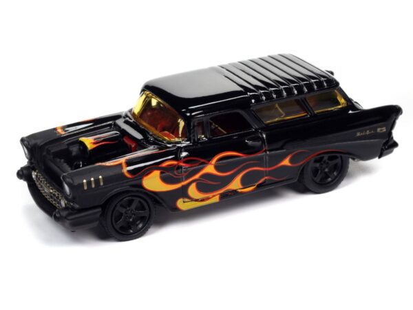 jlsf026b4 - 1957 Chevrolet Nomad (Black with Flames) (Gloss Black w/Flat Black Front & Flames)