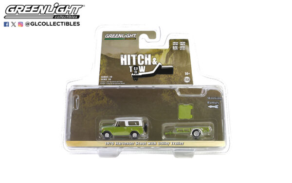 32300 b - 1970 Harvester Scout with Utility Trailer in Lime Green Metallic with Alpine White Hardtop