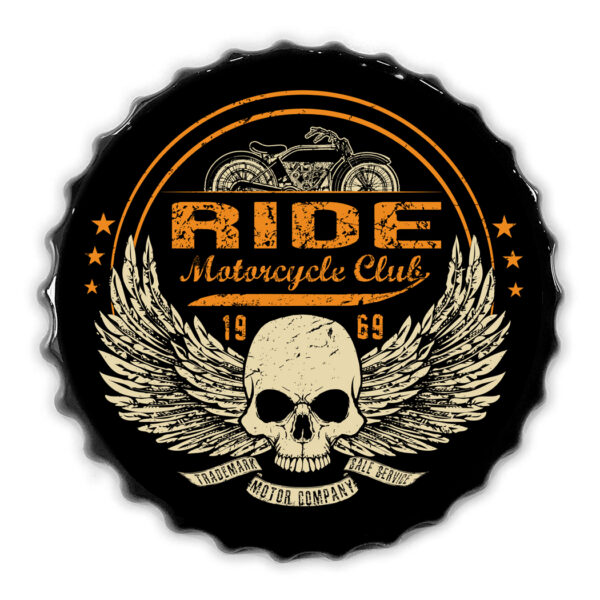 15570 - LIVE TO RIDE MOTORCYCLE CLUB 16" METAL BOTTLE CAP SIGN SINCE 1969