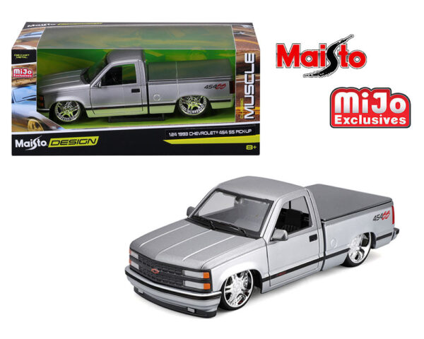 32550sil - 1993 Chevrolet 454 SS Pickup Custom – Silver with Grey Two Tone – Maisto Design – Mijo Exclusives