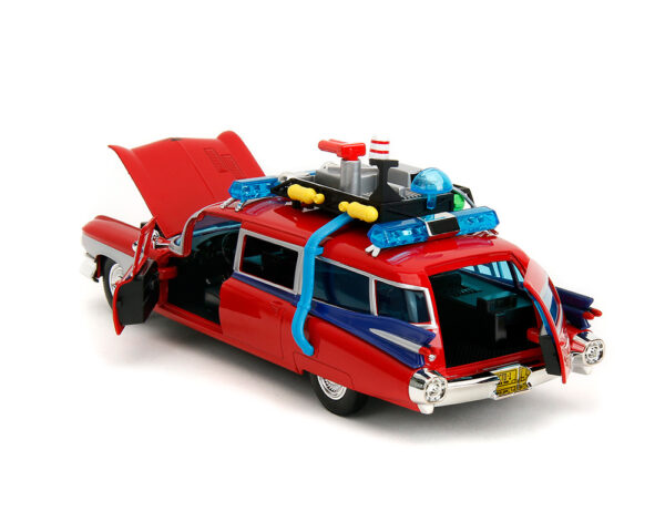 35466 2 - Ghostbusters x Transformers Ecto-1 with Optimus Prime Graphics – Red with Autobots Logo – Hollywood Rides