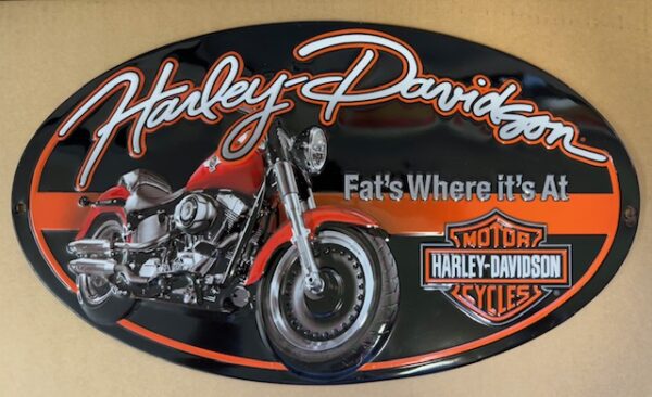 img 4578 - HARLEY DAVIDSON MOTORCYCLES EMBOSSED METAL SIGN - FAT'S WHERE IT'S AT