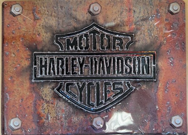 img 4582 - HARLEY DAVIDSON MOTORCYCLE EMBOSSED METAL SIGN - RUSTIC LOOKING