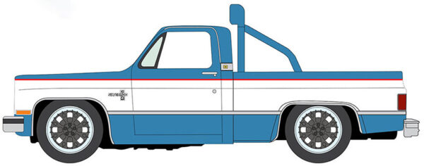 awsp179 a - 1981 Chevrolet Silverado 10 Fleet Side and Lowered with Roll Bar with Lights and Front Push Bar in Light Blue with White Sides