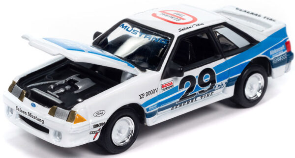 jlct014b3 - 1988 Ford Mustang GT General Tire Saleen in White with Blue Stripes