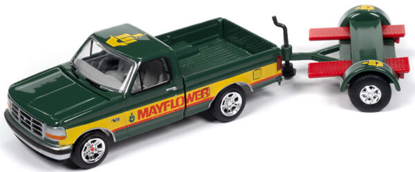 jlsp379 - Mayflower - 1993 Fird F-150 Truck with Tow Dolly in Dark Green and Yellow