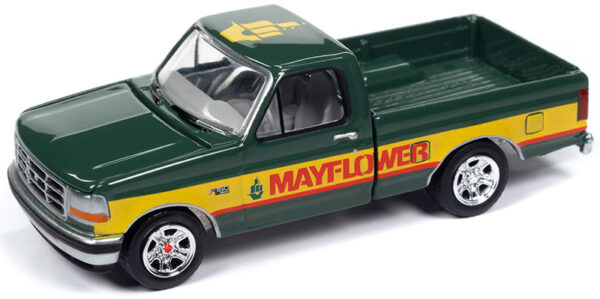 v1 jlsp379 - Mayflower - 1993 Fird F-150 Truck with Tow Dolly in Dark Green and Yellow