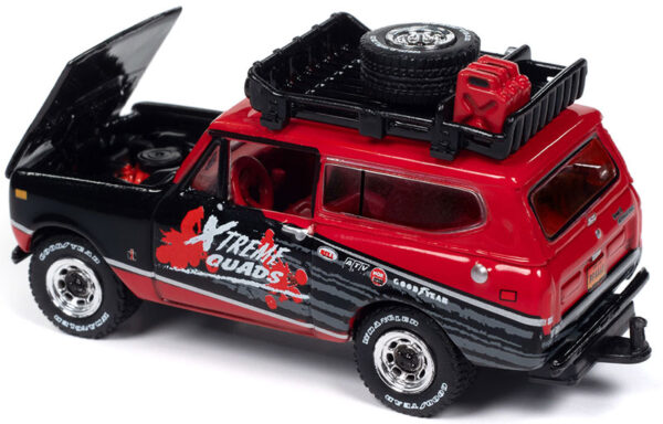 v2 jlsp378 - Xtreme Quads - 1979 International Scout with Open Trailer in Red and Black