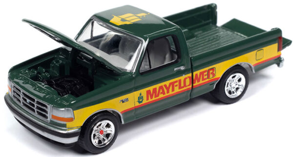 v2 jlsp379 - Mayflower - 1993 Fird F-150 Truck with Tow Dolly in Dark Green and Yellow