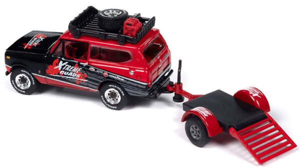 v5 jlsp378 - Xtreme Quads - 1979 International Scout with Open Trailer in Red and Black