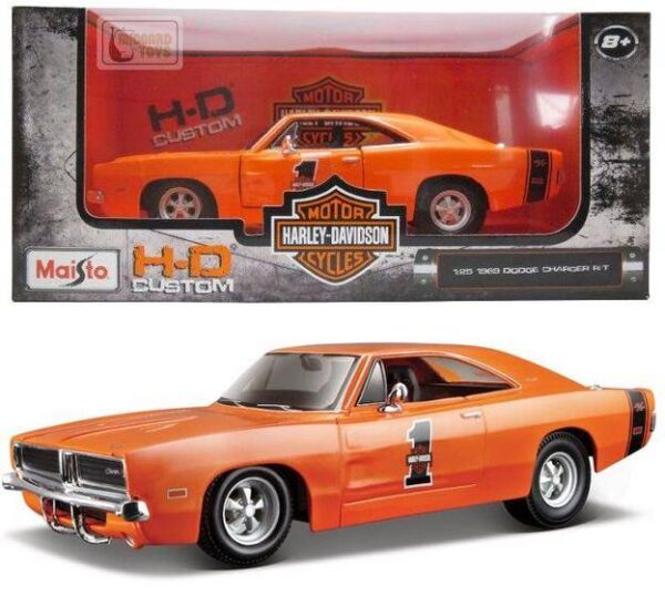 32196a - 1969 DODGE CHARGER R/T WITH #1 AND HARLEY DAVIDSON GRAPHICS -1:25 SCALE