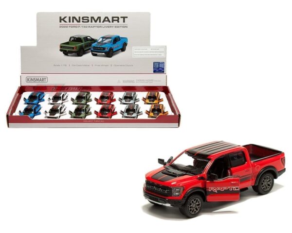 kt3001df - 2022 Ford F-150 Raptor Livery Edition - 6 DIFFERENT COLORS(2 of each, except 1 orange) OPENING DOORS, PULL BACK ACTION