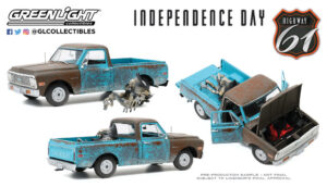 1971 Chevrolet C10 (Weathered Blue) and Alien Figure Independence Day