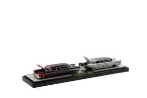 1957 CHEVROLET BEL AIR CUSTOM LIMO - SET OF 2 IN DISPLAY CASE - NO OUTER BOX -SCUFF MARKS ON DISPLAY CASE