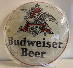 BUDWEISER BEER DOMES LIGHT WEIGHT METAL SIGN (16 INCHES)