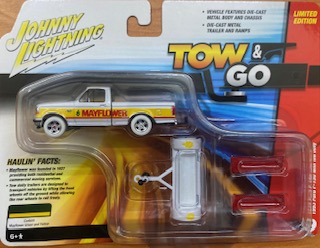 Mayflower - 1993 Ford F-150 Truck with Tow Dolly in Dark Green and Yellow- WHITE LIGHTNING CHASE 1 - Mayflower - 1993 Ford F-150 Truck with Tow Dolly in Dark Green and Yellow- WHITE LIGHTNING CHASE